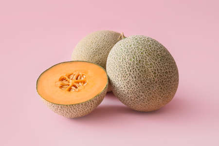 Sweet ripe melons on color backgroundの写真素材