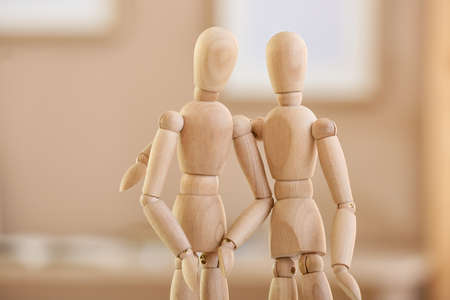 Wooden mannequins in interior of roomの写真素材