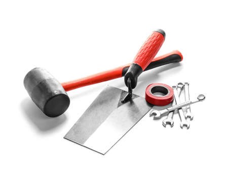 Set of construction tools on white background