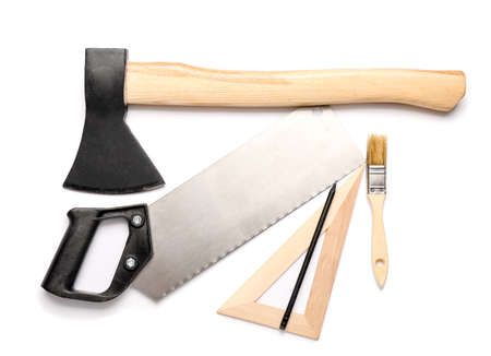 Set of construction tools on white background