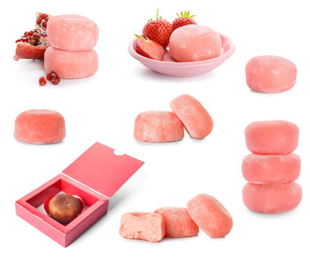 Tasty Japanese mochi on white background