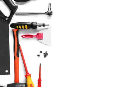 Set of construction tools on white background