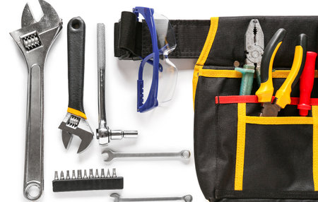 Set of construction tools on white background