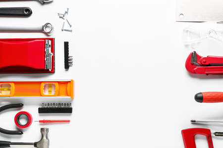 Set of construction tools on white backgroundの写真素材