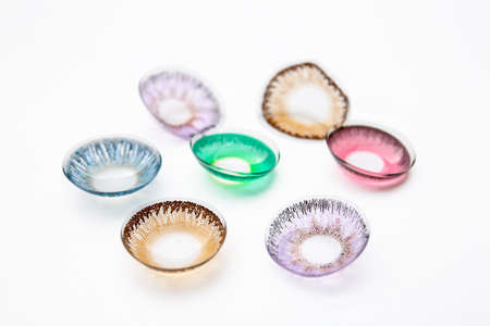 Different contact lenses on white backgroundの写真素材