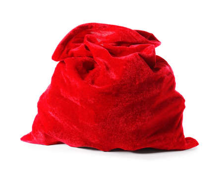 Santa Claus bag full of gifts on white backgroundの写真素材