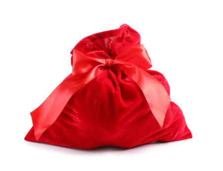 Santa Claus bag full of gifts on white backgroundの写真素材