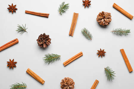 Beautiful Christmas composition on light backgroundの写真素材