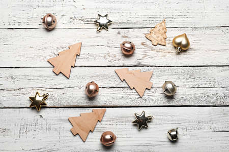 Beautiful Christmas composition on white wooden backgroundの写真素材