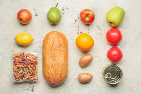 Different products on light background