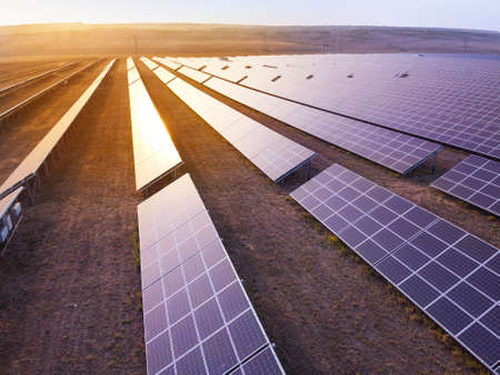 View of modern solar power plant in countryside