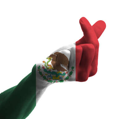 Hand painted in colors of Mexican flag on white backgroundの写真素材