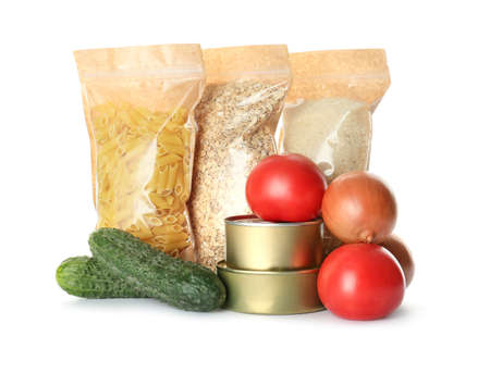 Different products on white background