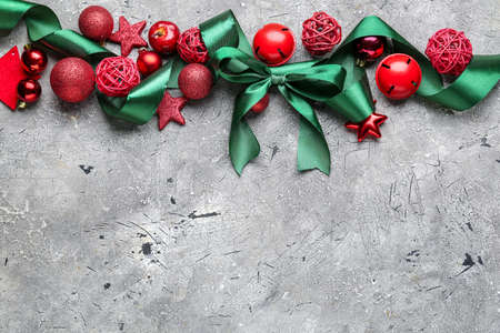 Beautiful Christmas composition on gray backgroundの写真素材