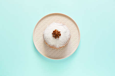 Tasty donut for Hanukkah on color backgroundの写真素材