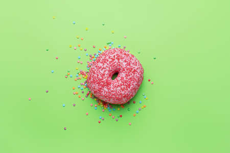 Sweet donut on color backgroundの写真素材