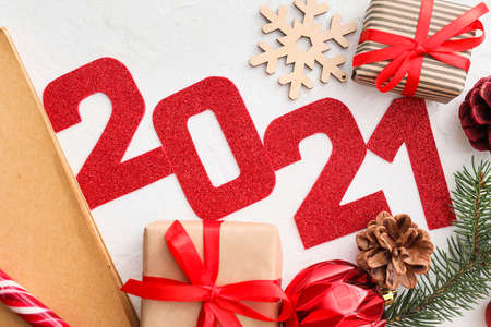 Beautiful New Year composition on white background