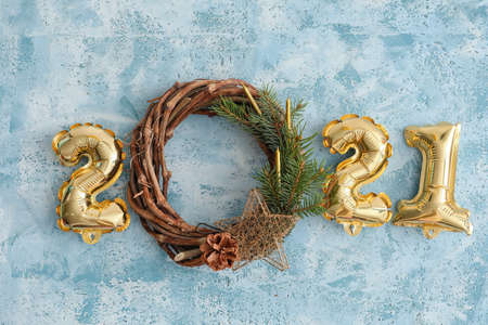 Beautiful New Year composition on color background
