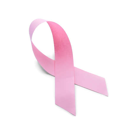 Pink ribbon on light background. Breast cancer awareness conceptの写真素材