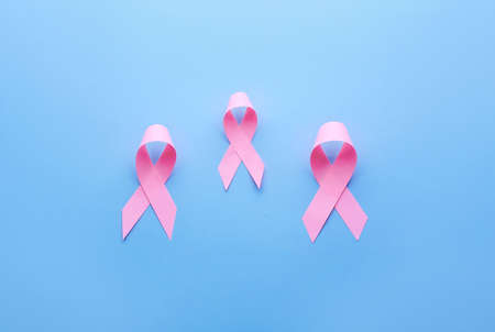 Pink ribbons on light background. Breast cancer awareness conceptの写真素材