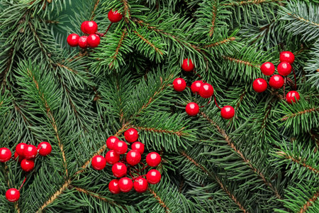 Christmas tree branches with berries
