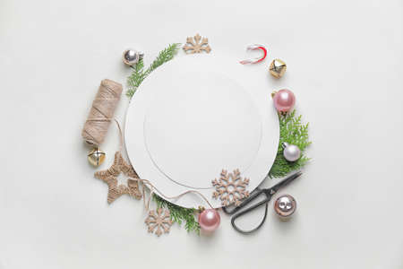 Beautiful Christmas composition with blank card on white background
