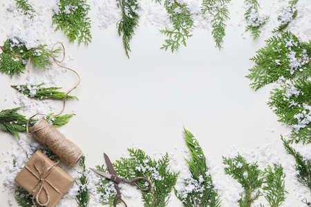 Beautiful Christmas composition on light backgroundの写真素材