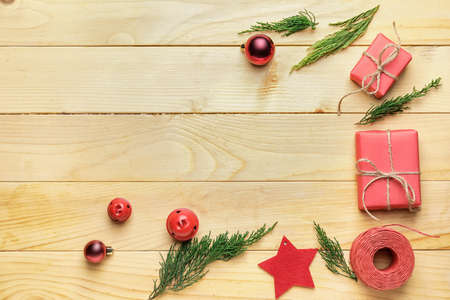Beautiful Christmas composition on wooden background