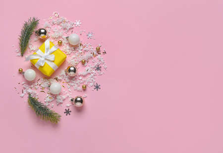 Beautiful Christmas composition on color background