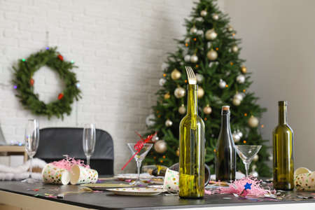 Interior of messy office after New Year partyの写真素材