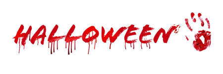 Word HALLOWEEN written in blood on white backgroundの写真素材
