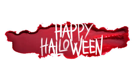 Blood spot with text HAPPY HALLOWEEN on white backgroundの写真素材