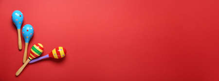 Mexican maracas on color background with space for textの写真素材