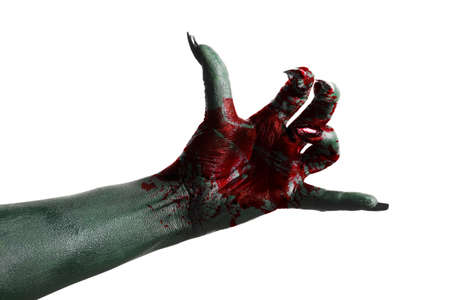 Hand of monster covered with blood on white backgroundの写真素材