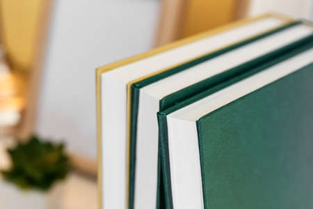 Stack of books on table, closeup
