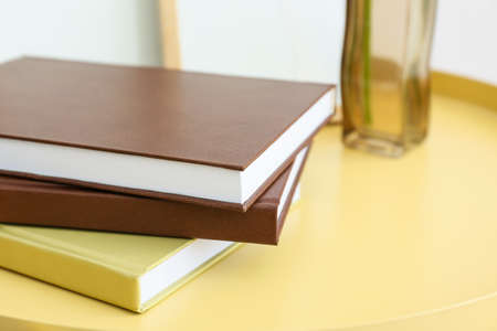 Stack of books on table, closeupの写真素材