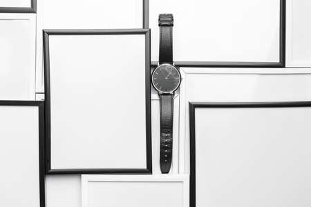 Wrist watch with frames on white backgroundの写真素材