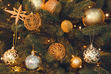 Beautiful decorated Christmas tree, closeup