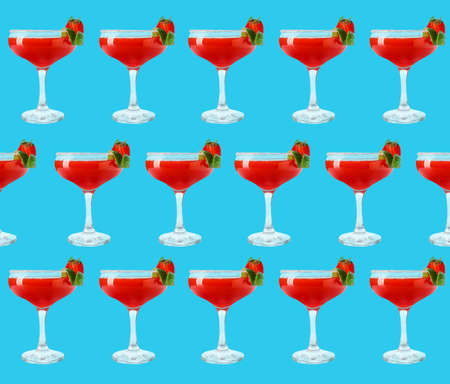 Many daiquiri cocktails on color background. Pattern for designの写真素材