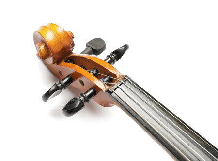 Beautiful violin on white background, closeupの写真素材