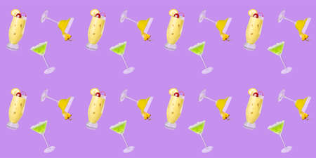 Many daiquiri cocktails on color background. Pattern for designの写真素材