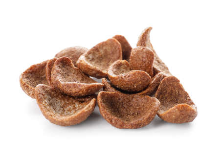Heap of tasty cornflakes on white background