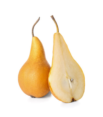 Fresh ripe pears on white backgroundの写真素材