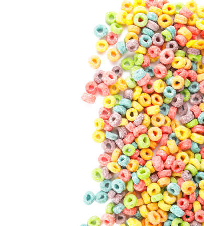 Tasty cereal rings on white backgroundの写真素材