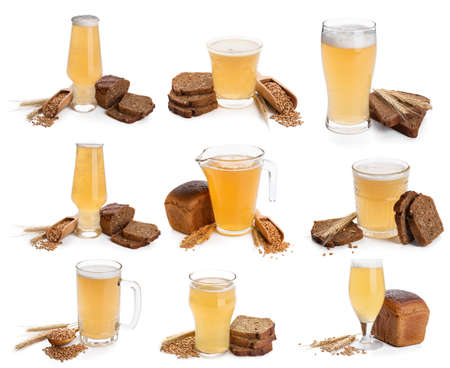 Fresh kvass on white backgroundの写真素材