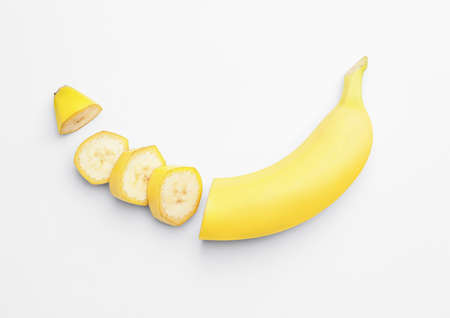Tasty cut banana on white backgroundの写真素材