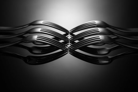 Creative composition with stylish forks on dark backgroundの写真素材