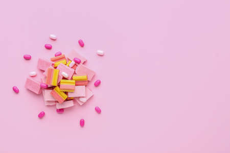Chewing gums on color backgroundの写真素材