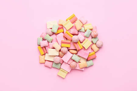 Chewing gums on color backgroundの写真素材