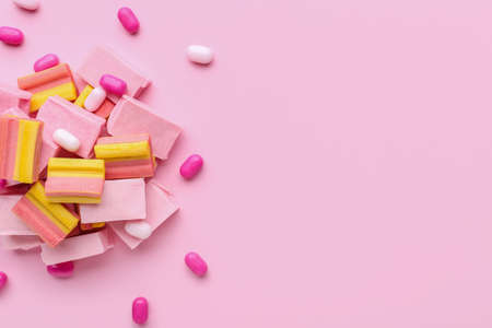 Chewing gums on color backgroundの写真素材